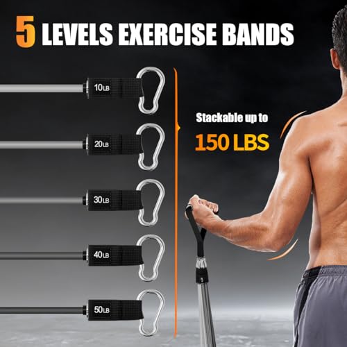 WHATAFIT Resistance Bands, Exercise Bands, Workout Bands with Handles, Door Anchor and Ankle Straps, 5 Resistance Levels Fitness Bands for Strength Training, Physical Therapy, and Home Gym Equipment