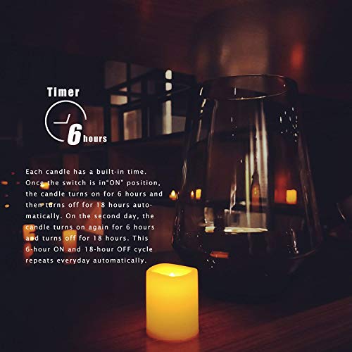 Flameless Flickering LED Votive Tealight Candles Battery Operated with Timer / 6 Hours On and 18 Hours Off Per Cycle, LED Tea Light Candles for