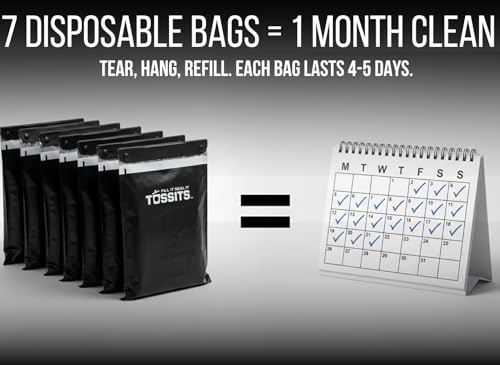 Tossits Recycled Disposable Car Trash Bags – Leakproof, Smell Proof Hanging Garbage Bags for Car, Truck, SUV, RV & Vehicle – Black, 7 Count Disposable Automotive Trash Bags