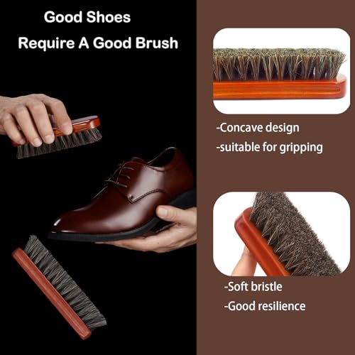 shoe care kit horsehair brush,long-handled round brush,white & black polish,polishing cloth,shoe horn,storage box.