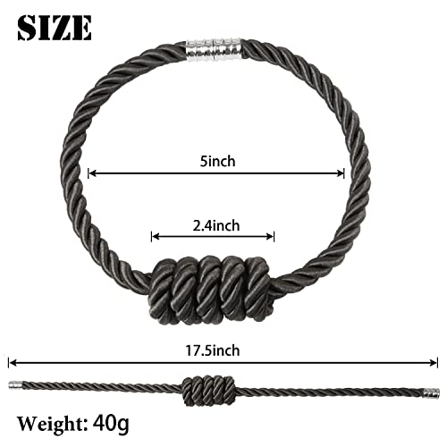 BEL AVENIR Magnetic Curtain Tiebacks, Decorative Drapery Holdbacks Modern Woven Tie-Backs with Exquisite Knot (Charcoal, 6 Pack)