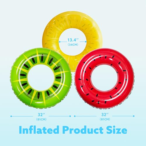 JOYIN Inflatable Swim Tube Raft (3 pack) with Summer Fruits Painting, Pool Toys for Swimming Pool Party Decorations