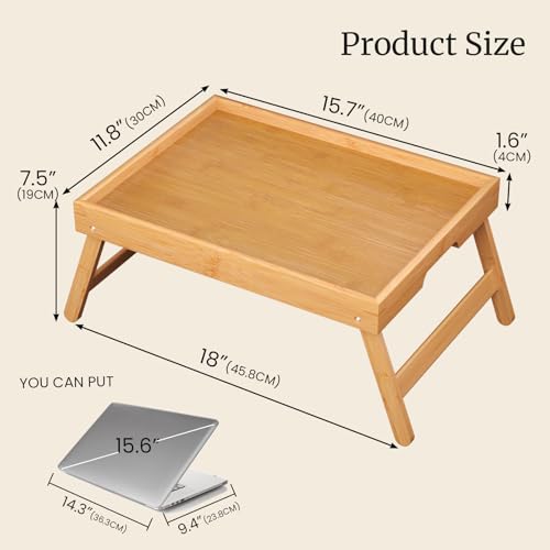 Fibogollo 2 Pack Bamboo Bed Tray Table with Folding Legs,Breakfast Trays,Serving Tray for Food and Snack,Laptop Trays for Working(Natural)