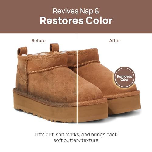 FORTIVO Suede Cleaning Kit Compatible for UGG Footwear - Sheepskin & Suede Gentle Cleaner and Conditioner, Protector Spray, Odor Remover, Suede Stain Nap Eraser, Dual Brush Set for UGG Shoes