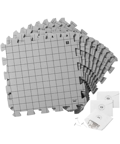 Mr. Pen- Blocking Mats for Knitting & Crochet Projects, 12" x 12", 9 Pack with 150 pcs T-Pins, Gray Aligned Grid Knitting Blocking Mats and Pins, Water & Heat Resistant