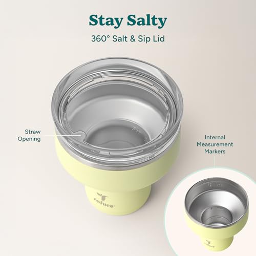 REDUCE Saltini 16 oz Cocktail Tumbler - Insulated Margarita Tumbler with Lid - Keeps Drinks Cold for 10 Hours - 360 Sippable Martini Glass Alternative - Shatterproof, Perfect for Parties - Lemon Luau