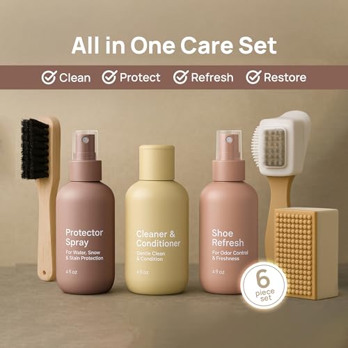 FORTIVO Suede Cleaning Kit Compatible for UGG Footwear - Sheepskin & Suede Gentle Cleaner and Conditioner, Protector Spray, Odor Remover, Suede Stain Nap Eraser, Dual Brush Set for UGG Shoes