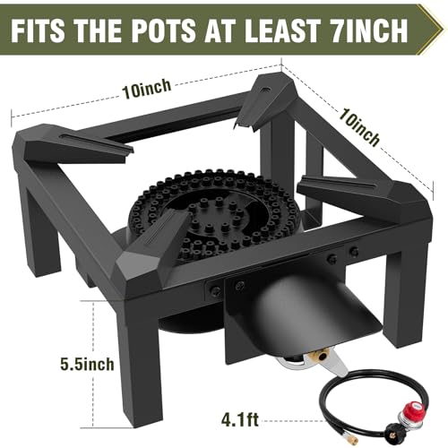 BESTFIRE Propane Burner, 100,000 BTUs High Pressure Single Propane Stove - Heat Shield and Guard, 4.1ft Adjustable Hose with Regulator, Gas Stove for Outdoor Cooking, Turkey Fry, Seafood Boil