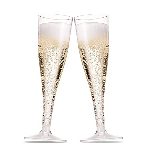 Munfix 100 Plastic Champagne Flutes - 5 Oz Disposable Clear Champagne Glasses for Parties, Mimosa Bar, Events, Wedding and Shower Party Supplies - Toasting Cocktail Cups