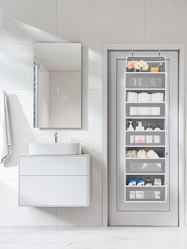 JARLINK Over the Door Organizer for Bedroom, Pantry, Bathroom, 5 Shelf Grey