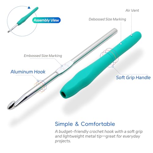 9PCS Ergonomic Crochet Hooks Set by Flickzo – Aluminum Crochet Hook Set with Soft Silicone Handles (2-6mm), Crochet Kit for Beginners with Crochet Tools & Knitting Accessories