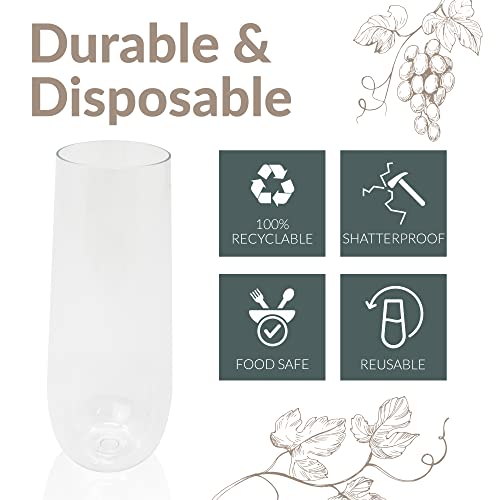 Reli. Champagne Flutes Plastic | 25 Pack | 9 oz - Clear | Stemless Premium Plastic Champagne Flutes | Party-Perfect for Celebrations