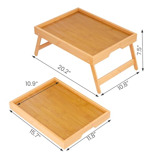 VERTORGAN 3 Pack Bamboo Bed Tray Table with Folding Legs,Breakfast Trays,Serving Tray,Laptop Tray for Working,Food Snack Tray for Bed and Sofa(Natural)