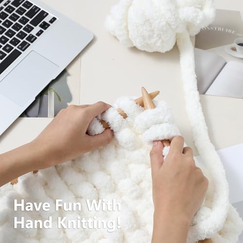 Cozyful Chunky Yarn for Hand Knitting - #10 Chunky Chenille Yarn, Jumbo Big Thick Chunky Yarns for Crocheting, Super Bulky Chunky Knit Blanket Yarns, 8 Skein (22 yds 8 oz Each Skein), Cream