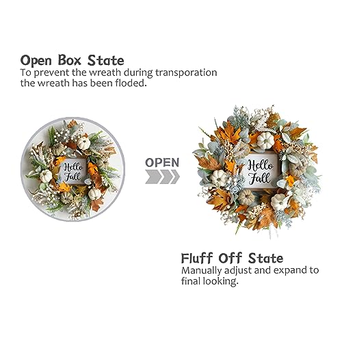 20" Harvest Fall Wreath for Front Door,Pumpkins Berries Autumn Wreaths