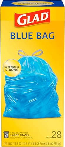 Glad 30 Gallon Garbage Bags, Large Drawstring Trash Bags, Blue, 28 Count (Pack of 1)