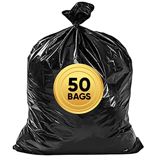 Veska 55 Gallon Trash Bags Heavy Duty, (Value-Pack 50 Count w/Ties) 55-60 Gallon Trash Bags Large Black 50-60 Gallon Garbage Liners for Lawn, Leaf, and Commercial