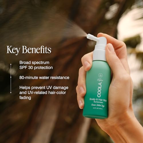 COOLA Organic Scalp Spray & Hair Sunscreen Mist with SPF 30, Dermatologist Tested Hair Care for Daily Protection, Vegan and Gluten Free, Ocean Salted Sage, 2 Fl Oz