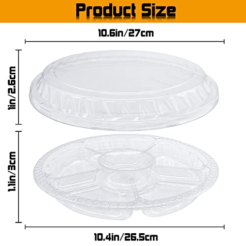 Tiaiidi 12 Pack Plastic Appetizer Trays with Lids,Disposable Compartment Serving Platters,6 Sectional Catering Trays for Serving Food