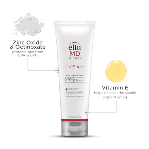 EltaMD UV Sport Sunscreen Lotion SPF 50 - Face and Body Sunscreen SPF 50, Water & Sweat Resistant, Zinc Oxide Formula for Active Lifestyles