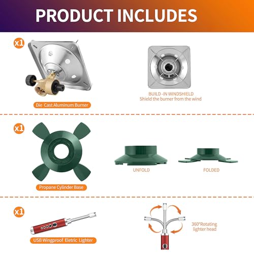 Propane Cylinder Top Stove with Adjustable Burner, 10000BTU Portable Camping/Backpacking Cooker,Camping Stove Propane,Single Burner Propane Stove with a USB Ligther,Camp Gas Stove(Fuel not included)