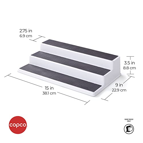 Copco 3-Tier Non-Skid Spice Rack Organizer for Kitchen Cabinet or Pantry, 15-Inch Tiered Shelf, White/Gray, Slip-Resistant Design for Jars and Bottles