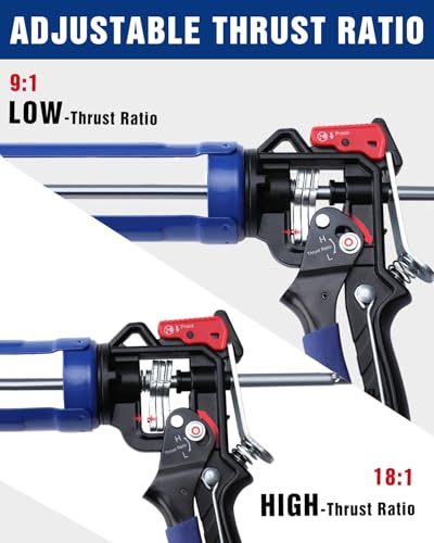 WORKPRO Caulking Gun, Adjustable Hand Caulk Gun, Less-Dripping Regulating, Sealant Silicone Gun with Comfort Grip, 9:1 & 18:1 Thrust Ratio, Smooth Round Rod for 10oz Caulk Tubes