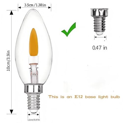 HEWA-Tech E12 Base (Miniature Screw) C35 Flame Tip Flicker Bulbs - Crystal Clear Candle Light with Orange Glow Effect for Halloween, E12 Non-Dimmable