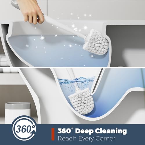 Toilet Brush, 3 Pack Toilet Brush and Holder Set Bathroom Accessories, Toilet Bowl Brush and Holder with 3 Crevice Brush for Bathroom, Toilet Scrubber Brush (White)