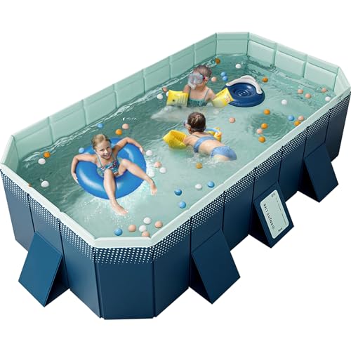 WIRHAO Foldable Non-Inflatable Kids' and Adults' Outdoor Swimming Pool Hard Plastic Shell Kid Pool for Backyard Dog Pools (113" x 66" x 20")