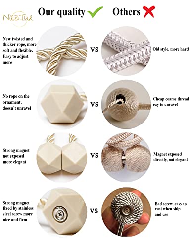 NazTur Magnetic Curtain Tiebacks- Upgrade 2022 with a Thicker Twist Rope and Strong Magnet Tieback Window Treatment Holdbacks Draperies Holders Decorative Drape Handmade Curtain Tie Back (Beige, 2)