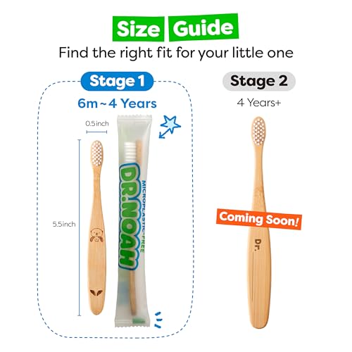 Dr. Noah Microplastic-Free Bamboo Baby Toothbrush | Dentist Designed | 656 Substances Safety Tested | BPA, PFAS & Phthalate Free | 6-Pack | Soft Bristles | Infant to Toddler, 6-12 Months, Age 2-4 Kids