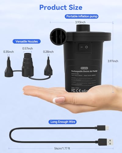 Dr.meter Air Pump for Inflatables, Rechargeable 4000mAh Battery Air Mattress Pump - Portable Quick-Fill Inflator Deflator for Outdoor Camping Inflatable Pool Float Boat Raft Yoga Ball Swim Ring Airbed