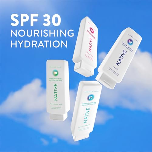 Native Mineral Sunscreen Lotion SPF 30, Unscented, with 100% Mineral Zinc Oxide for Face & Body, Hawaii Compliant, Vegan, No White Cast - 7 oz
