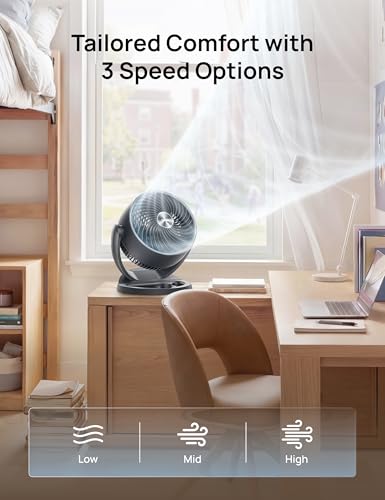 DREO Desk Fan, 12-Inch Air Circulator Fan for Bedroom, 70ft Powerful Airflow, 120ยฐ Tilt Adjustment, 25dB Ultra-Quiet, 3 Speeds Small Table Fan for Whole Room, Home, Office