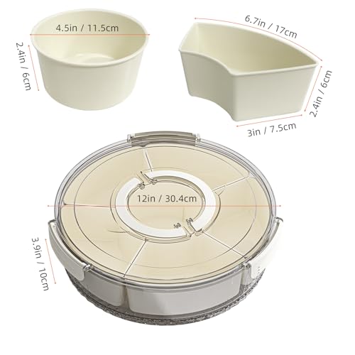 Divided Serving Tray with Lid and Handle, Stackable Snackle Box Container for Fruits Candy Organizer, Portable Spinning Rounded Veggie Tray for Kitchen, Party, Trave and Picnic-1 PACK