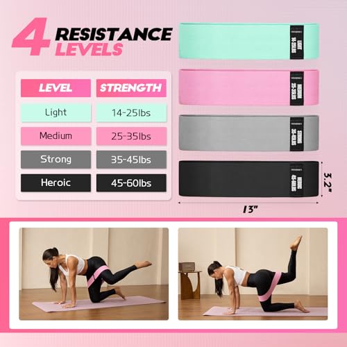 Resistance Bands for Working Out with Guide, 4 Workout Bands for Women & Men, Fabric Exercise Bands for Legs, Hip, Glute, Butt, Booty Bands Set for Yoga, Pilates, Strength