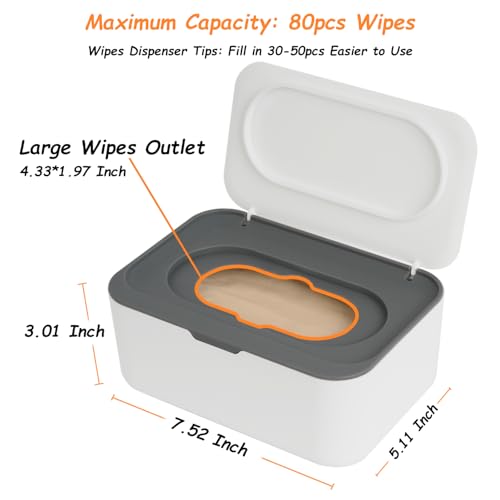 Wipes Dispenser, Wipe Holder for Baby & Adult, Seposeve Refillable Baby Wipe Container, Keeps Wipes Clean. Non-Slip, Easy Pull Wipes Pouch Case, Grey