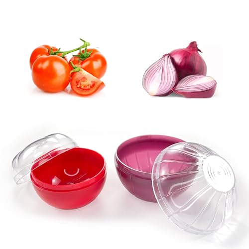 2PCS Fruit and Vegetable Shaped Savers Onion and Tomato Storage Containers for Fridge Vegetable Crisper Makes Food Stays Fresh Longer