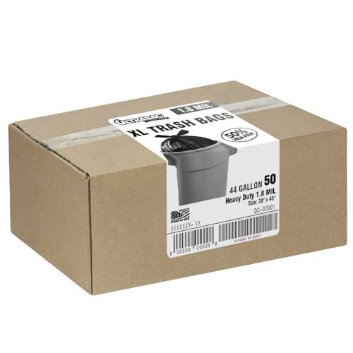 Ultrasac Heavy Duty 45 Gallon Trash Bags Huge 50 Count/w Ties) - 1.8 MIL - 38" x 45" - Large Black Plastic Garbage Bags for Contractor, Industrial, Home, Kitchen, Commercial, Yard, Lawn, Leaf