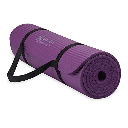 Gaiam Essentials 2/5" Thick (10mm) Yoga & Pilates, Fitness & Exercise Mat with Easy-Cinch Carrier Strap Cusion Support For Fitness and Gym Workouts