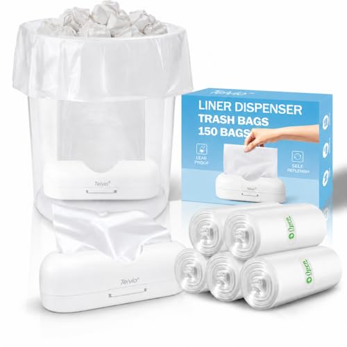Teivio 150 Count 4 Gallon Trash Bags with Bottom Dispenser Fits Most 4-Gallon Trash Cans, Refill Small Clear Garbage Bags, Waste Basket Liners, for Bathroom, Bedroom, Office, Fits 3–4.5 Gal / 12–15L