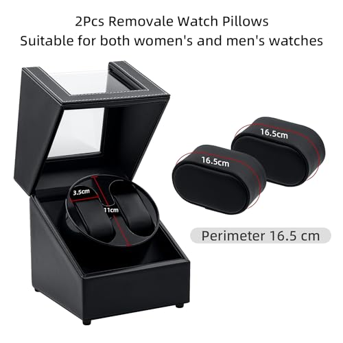Mcbazel Watch Winder for Automatic Watches, Double Automatic Watch Winder Box with Quiet Japan-made Motor, Automatic Watch Display Storage Rotation Wristwatch Box with 2 Slots (Black PU Leather)