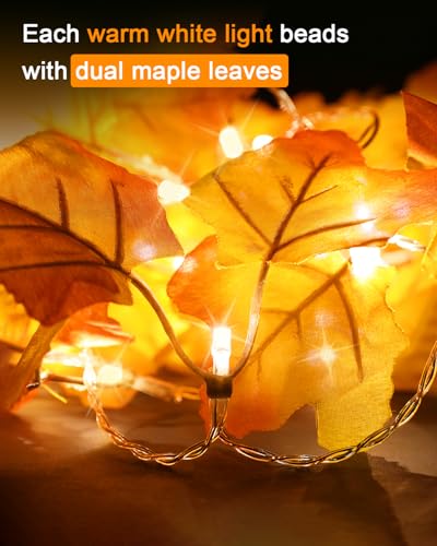 2-Pack Lighted Fall Garland, Total 16.4ft 40 LED Autumn String Lights