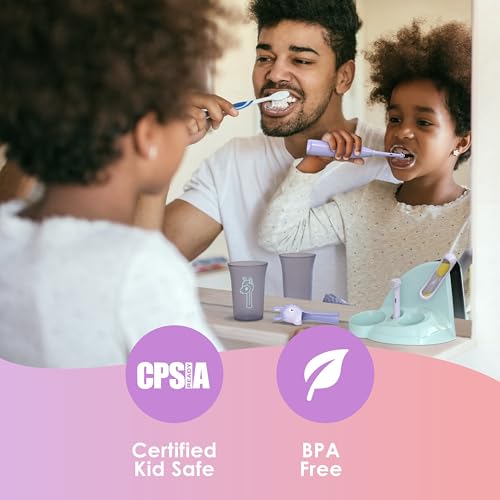 Brusheez Kids’ Electric Toothbrush Set - Safe & Effective for Ages 3+ - Parent Tested & Approved with Gentle Bristles, 2 Brush Heads, Rinse Cup, 2-Minute Timer, & Storage Base (Sparkle the Unicorn)