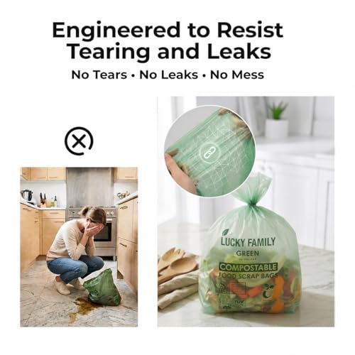 Compostable Trash Bags for Kitchen Compost Bins – 1.3 Gallon Small Compost Bags for Countertop Bin, Green Compostable Bags, BPI Certified ASTM D6400, Leak-Resistant Food Waste Bags (50 Count)
