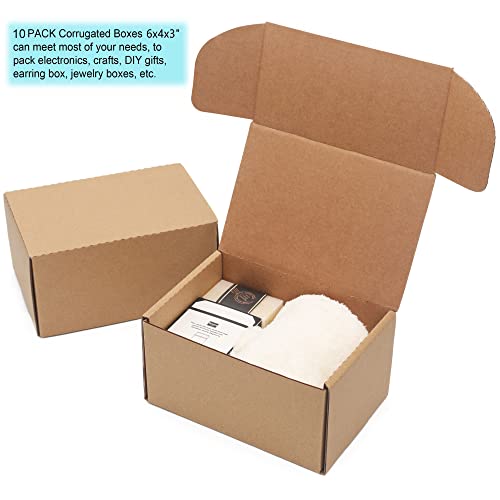 10 Pack Small Shipping Boxes 6x4x3'' Corrugated Small Cardboard Boxes for Shipping, Recyclable Packaging Boxes for Business, Mailer, Gift Packing, Crafts Packing, Jewelry Box, Brown