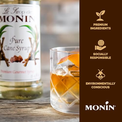 Monin - Pure Cane Syrup, Pure and Sweet, Great for Coffee, Tea, and Specialty Cocktails, Gluten-Free, Non-GMO (1 Liter, 4-Pack)
