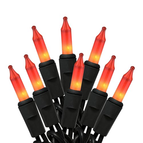 HISHINY Orange Halloween Lights,100 Count Incandescent Lights String with Black Wire,Ideal Outdoor Indoor Halloween Decorations Lights for Patio Home
