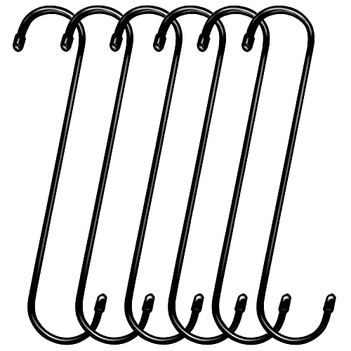 ESFUN 6 Pack 12 inch Extra Large S Hooks Black Heavy Duty Long S Hooks for Hanging Plant Extension Hooks for Kitchenware,Utensils,Pergola,Closet,Flower Basket,Garden,Patio,Indoor Outdoor Uses